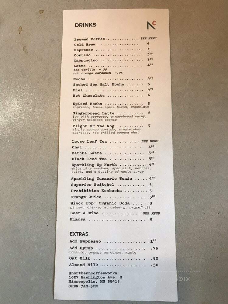 Northern Coffeeworks - Minneapolis, MN menu_pic