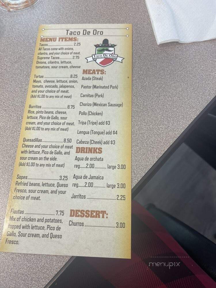 Taco de Oro - Tampa, FL menu_pic