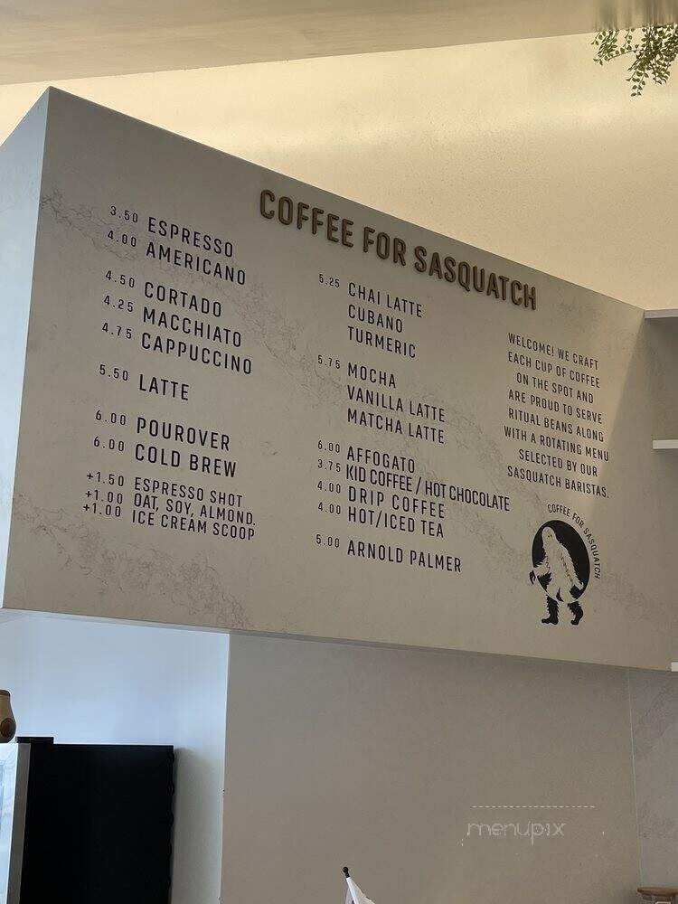 Coffee For Sasquatch - Los Angeles, CA menu_pic