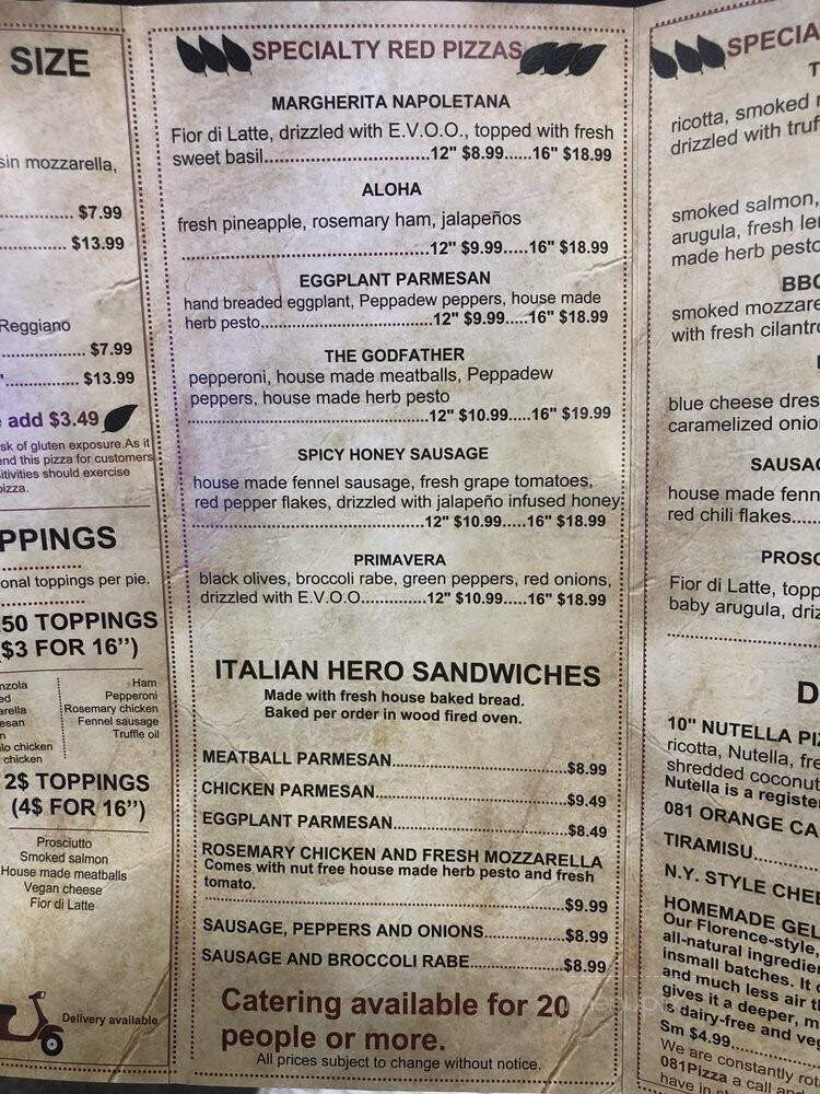 081 Pizza - Stony Brook, NY menu_pic