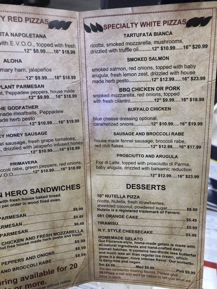 081 Pizza - Stony Brook, NY menu_pic
