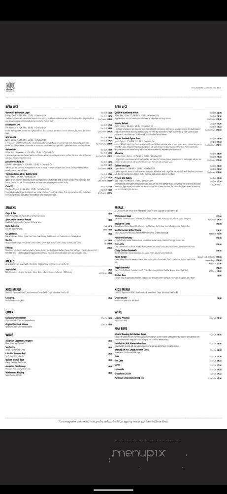 Noble Beast Brewing - Cleveland, OH menu_pic