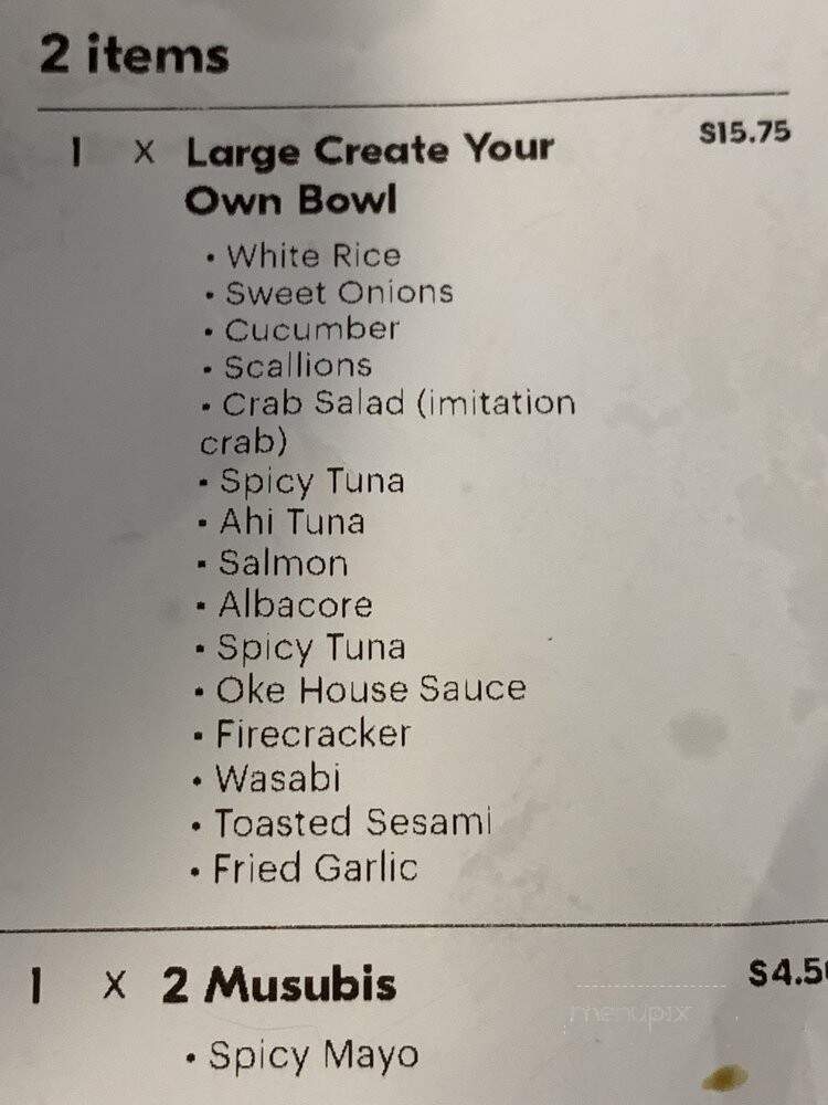 Oke Poke - Lake Forest, CA menu_pic