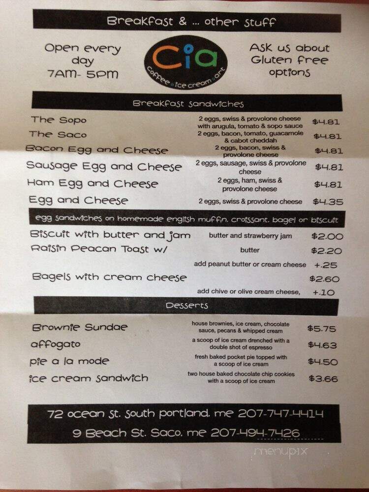 CIA Cafe - Saco, ME menu_pic