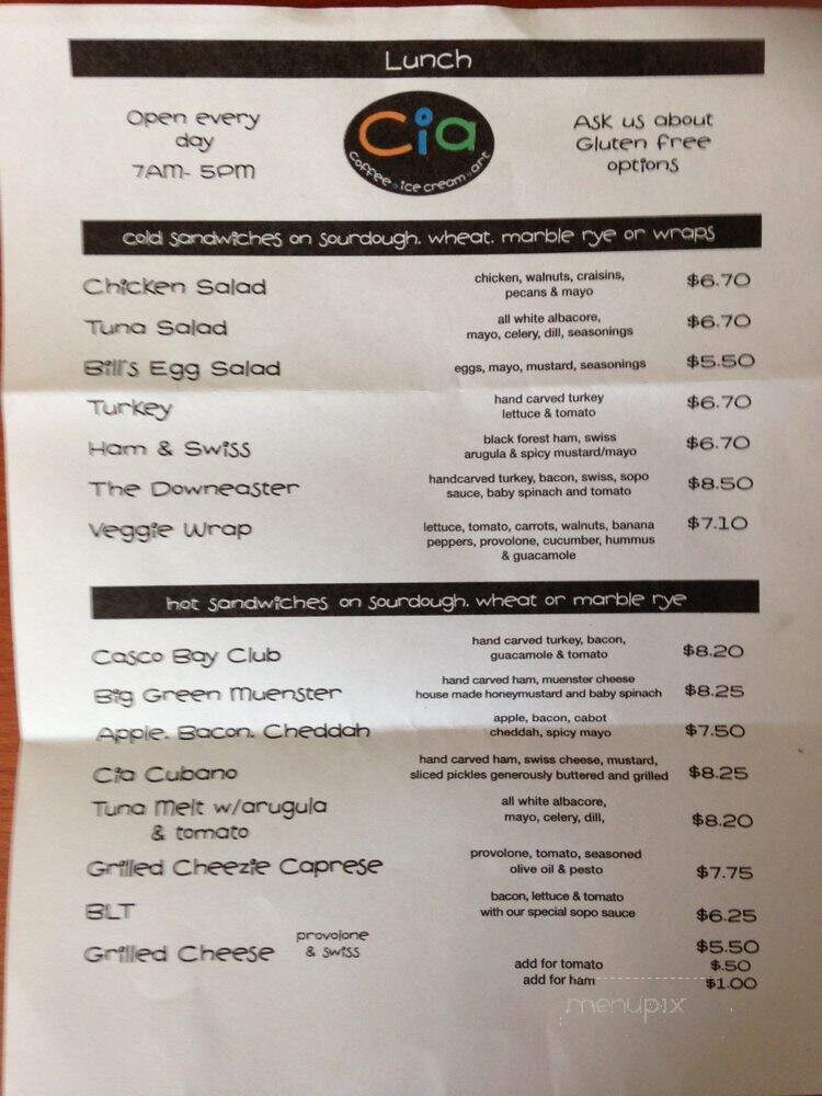 CIA Cafe - Saco, ME menu_pic