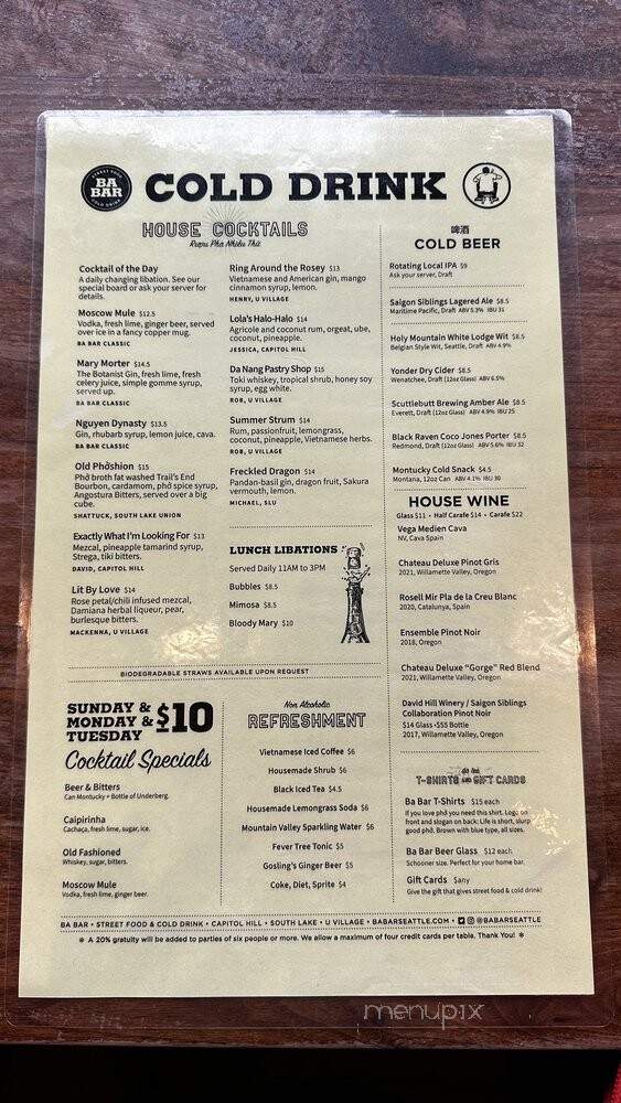 Ba Bar - Seattle, WA menu_pic