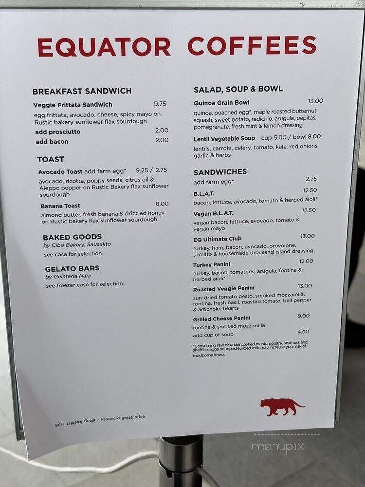 Equator Coffees & Teas - San Francisco, CA menu_pic