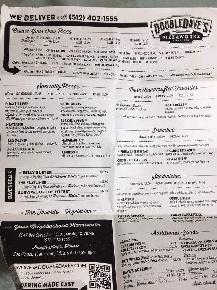 DoubleDave's Pizzaworks - Austin, TX menu_pic