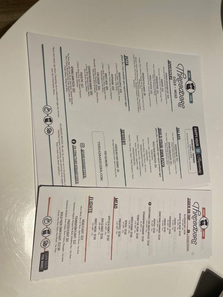 Threadbare Cider House - Pittsburgh, PA menu_pic