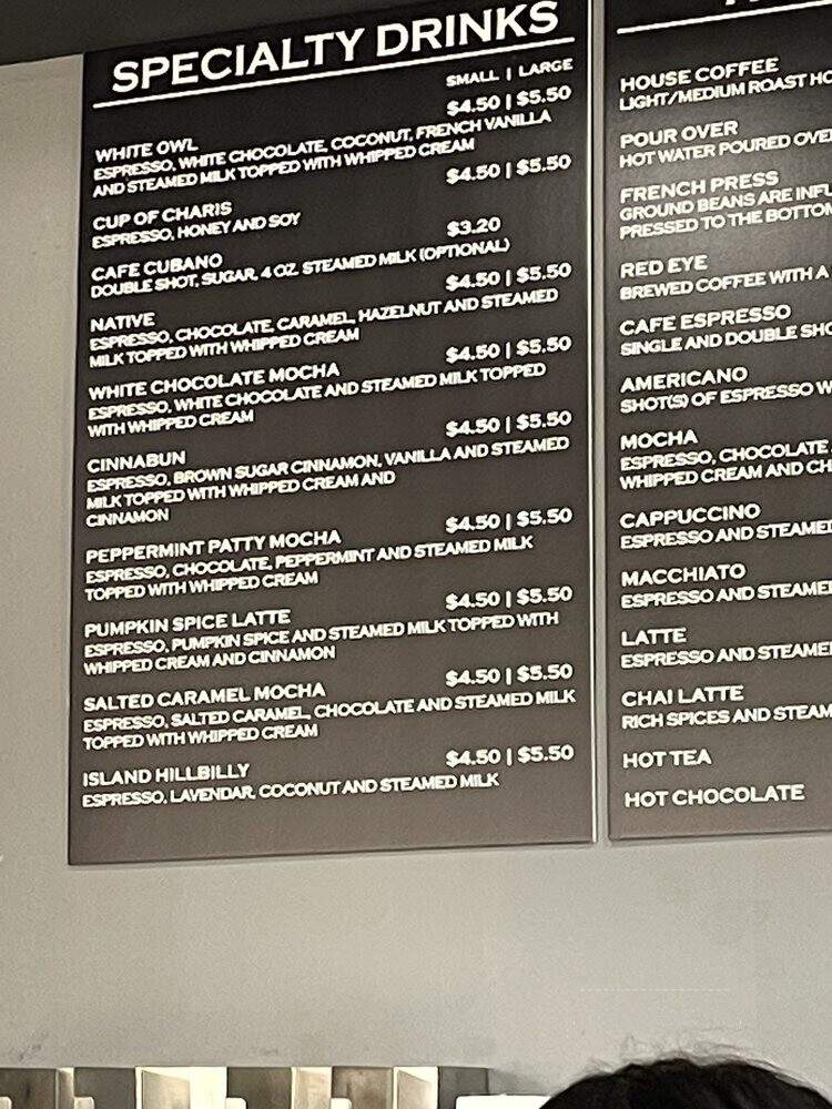 Charis Coffee - Manteo, NC menu_pic