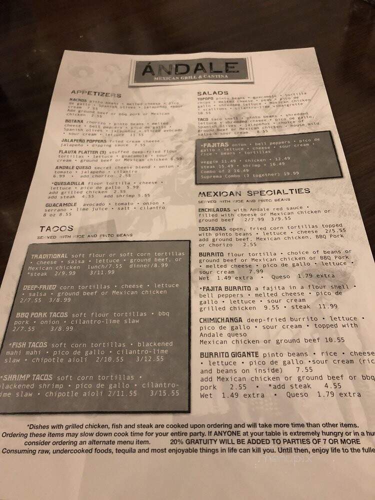 Andale Mexican Grill & Catina - Commerce Charter Township, MI menu_pic