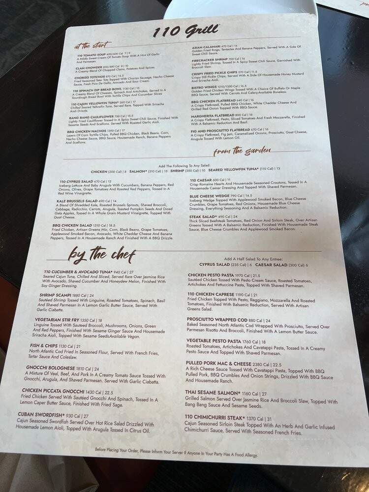 110 Grill - Braintree, MA menu_pic