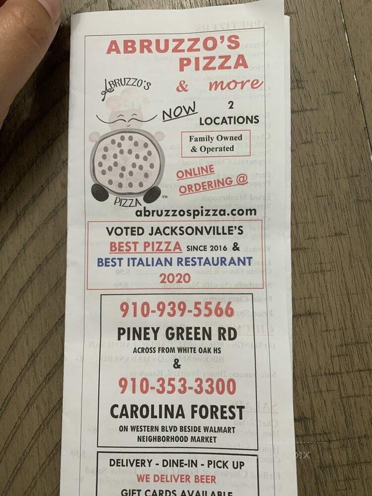 Abruzzo's Pizza at Carolina Forest - Jacksonville, NC menu_pic