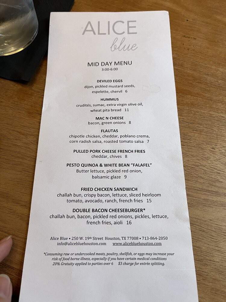 Alice Blue - Houston, TX menu_pic