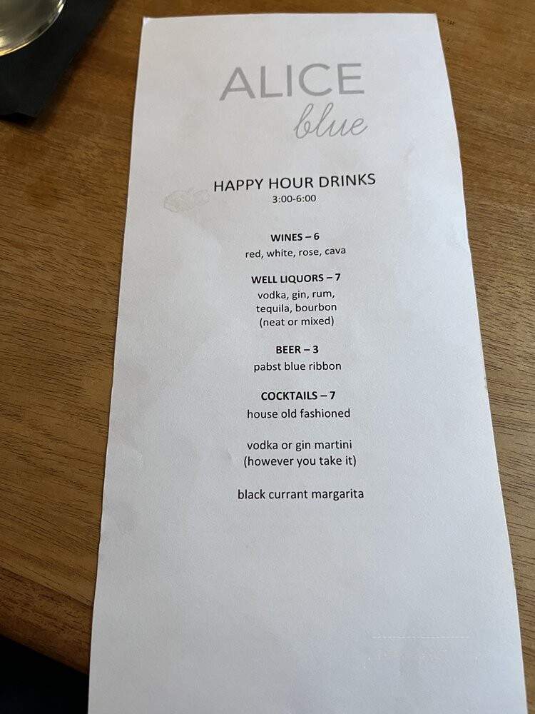 Alice Blue - Houston, TX menu_pic