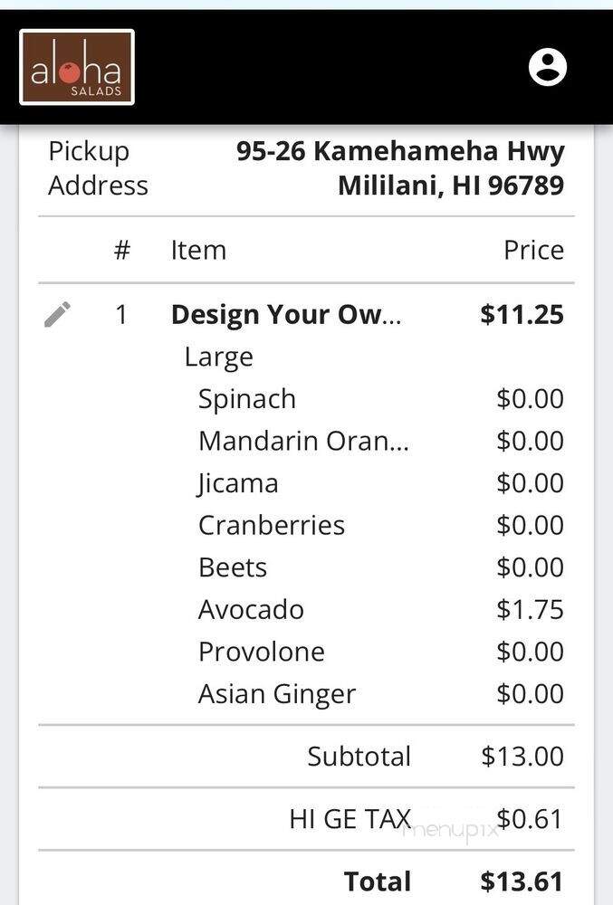 Aloha Salads - Mililani, HI menu_pic