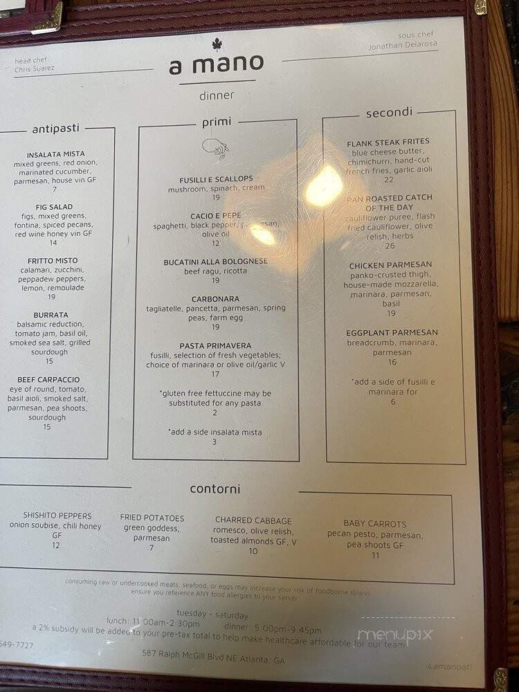 A Mano - Atlanta, GA menu_pic