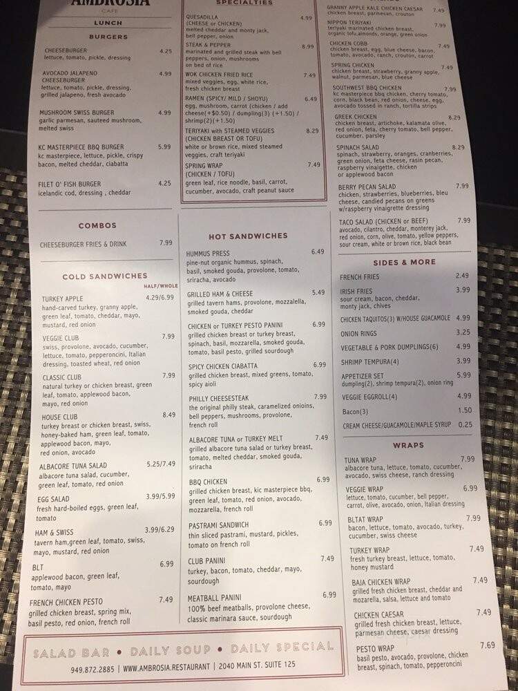 Ambrosia Cafe - Irvine, CA menu_pic