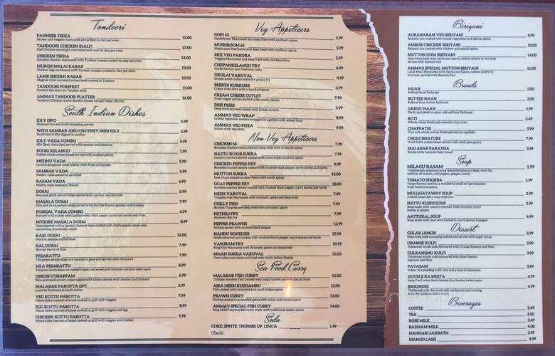 Amma's Indian Cuisine - Fort Worth, TX menu_pic