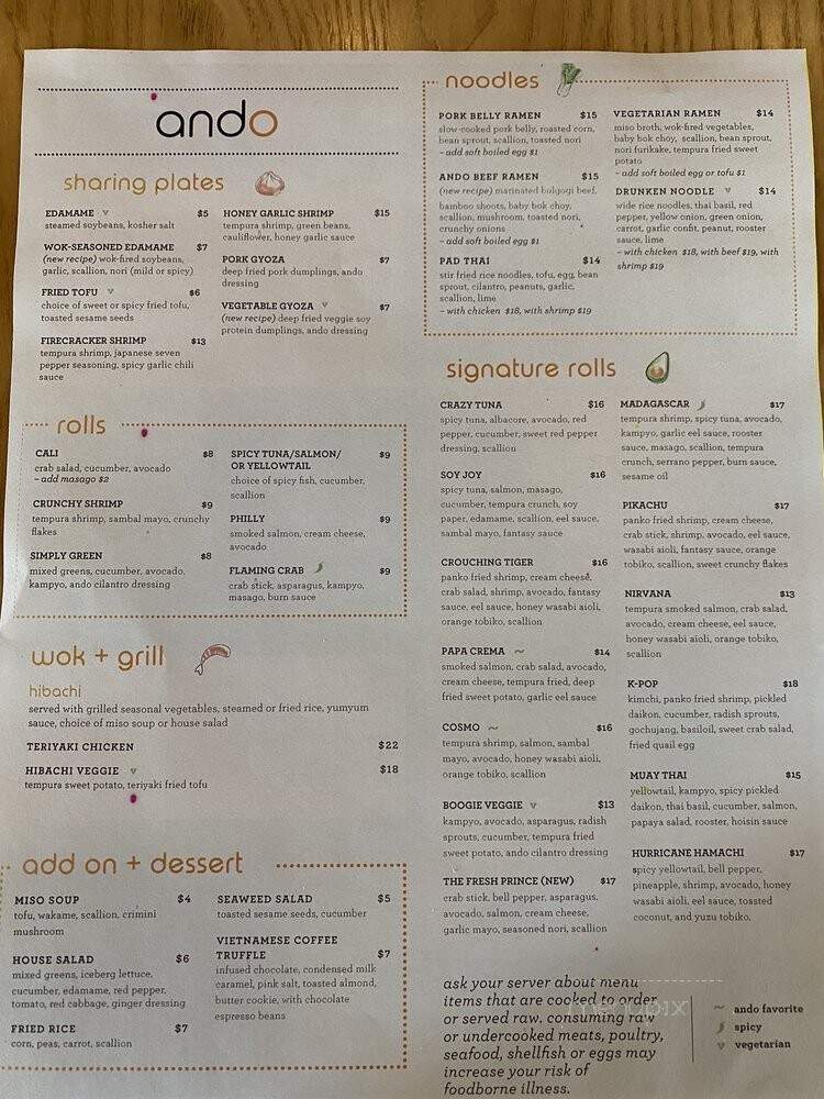 Ando Asian Kitchen & Bar - Grand Rapids, MI menu_pic