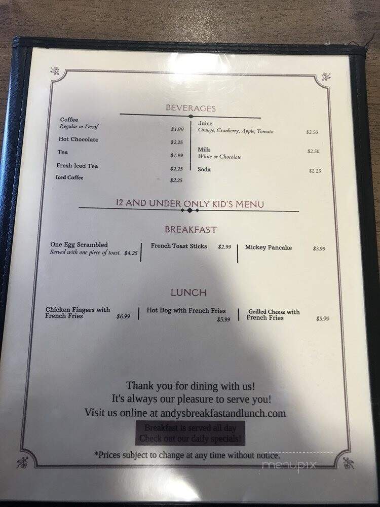 Andys Breakfast & Lunch - Lynn, MA menu_pic