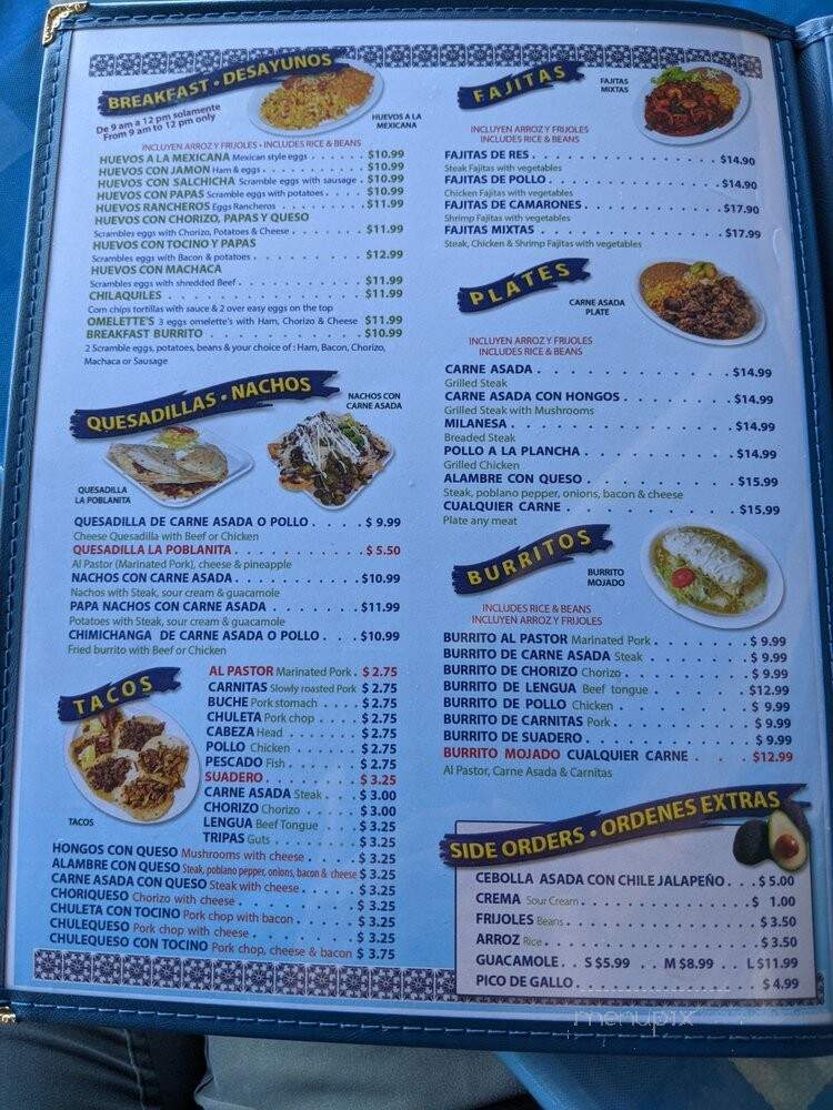 Angeles de Puebla - Santa Maria, CA menu_pic