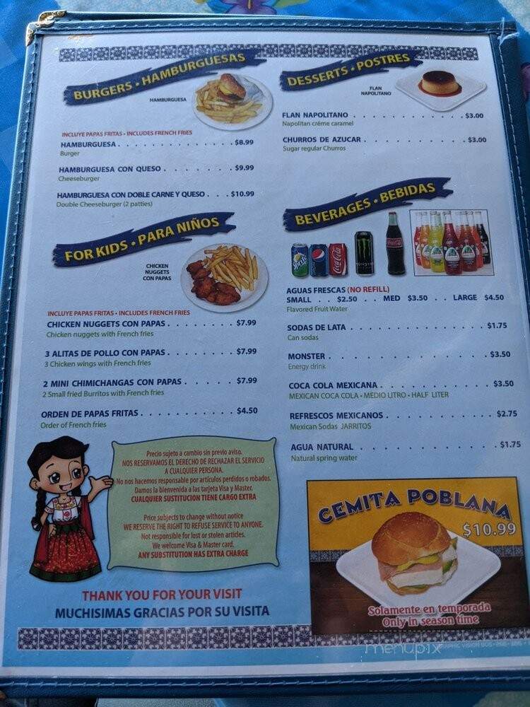 Angeles de Puebla - Santa Maria, CA menu_pic
