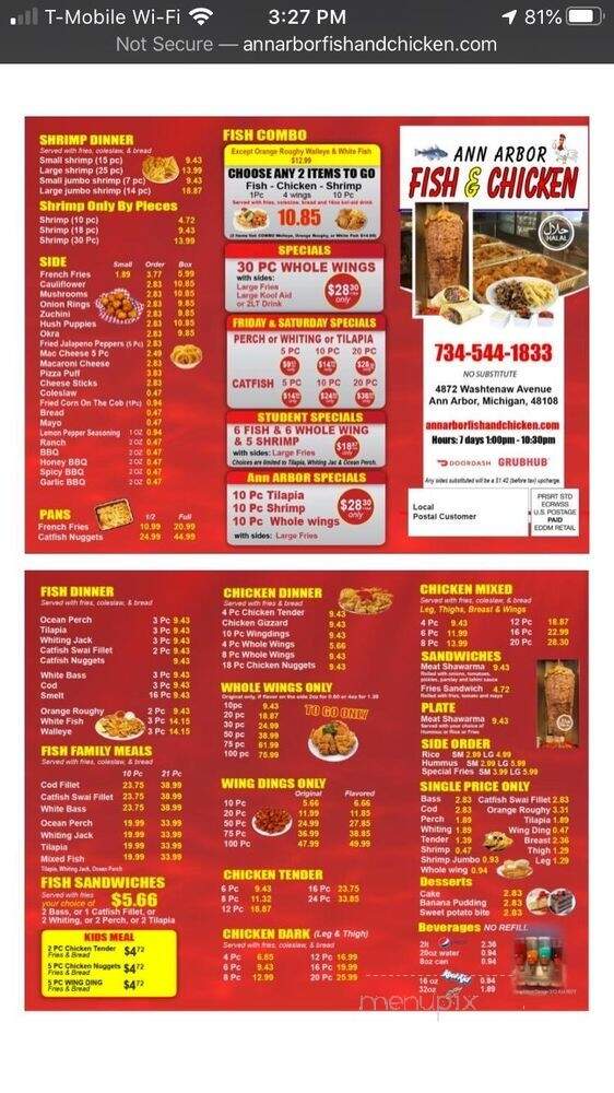 Ann Arbor Fish & Chicken - Ann Arbor, MI menu_pic