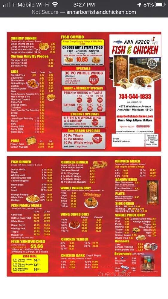 Ann Arbor Fish & Chicken - Ann Arbor, MI menu_pic