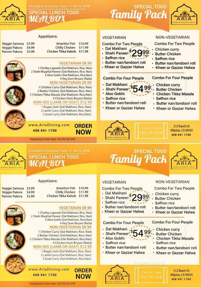 Aroma Dining & Banquets - Milpitas, CA menu_pic