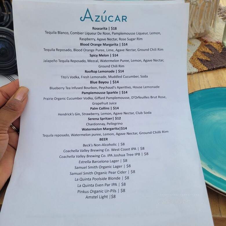 Azucar at La Serena Villas - Palm Springs, CA menu_pic