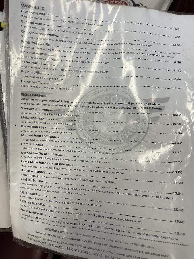 Bacon Breakfast Cafe - Marysville, WA menu_pic