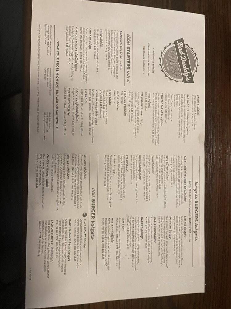 Bad Daddy's Burger Bar - Norman, OK menu_pic
