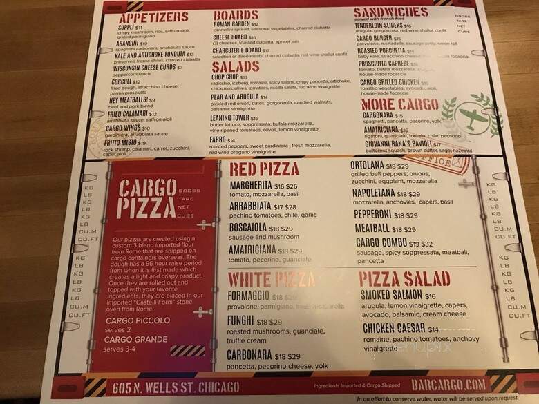 Bar Cargo - Chicago, IL menu_pic