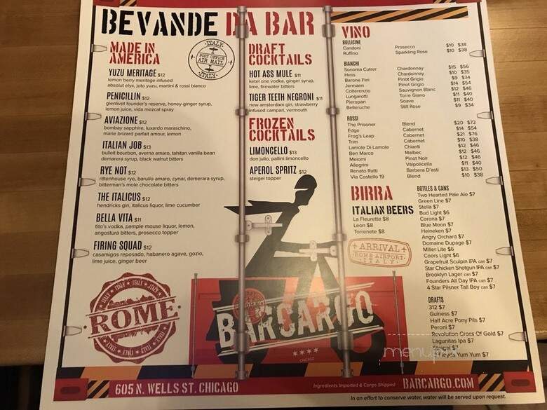 Bar Cargo - Chicago, IL menu_pic