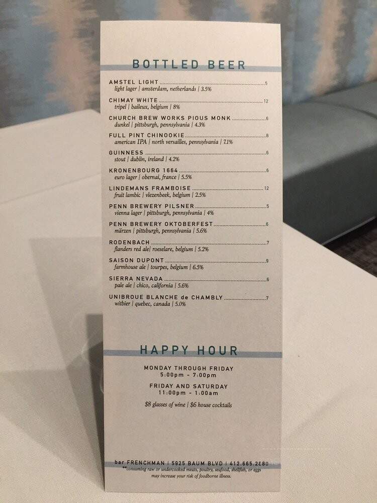 Bar Frenchman - Pittsburgh, PA menu_pic