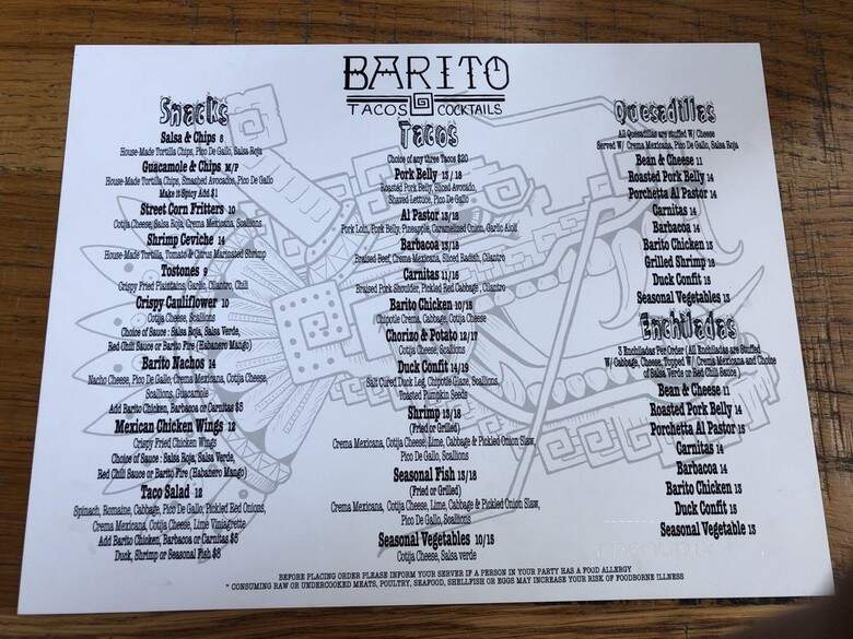 Barito Tacos & Cocktails - Port Jefferson, NY menu_pic
