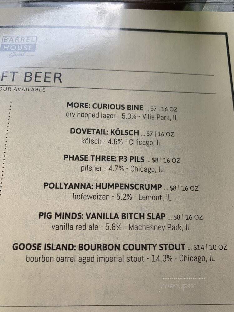Barrel House Social - La Grange, IL menu_pic