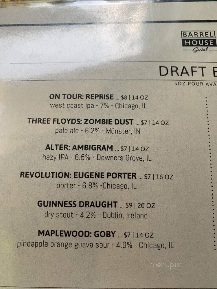 Barrel House Social - La Grange, IL menu_pic