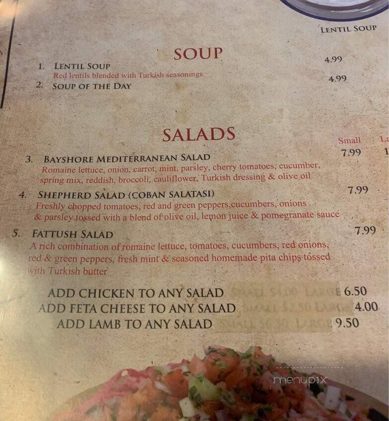Bayshore Mediterranean Grill - Tampa, FL menu_pic