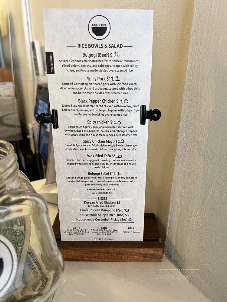 BBQ + RICE Korean BBQ Bowl - West Hollywood, CA menu_pic