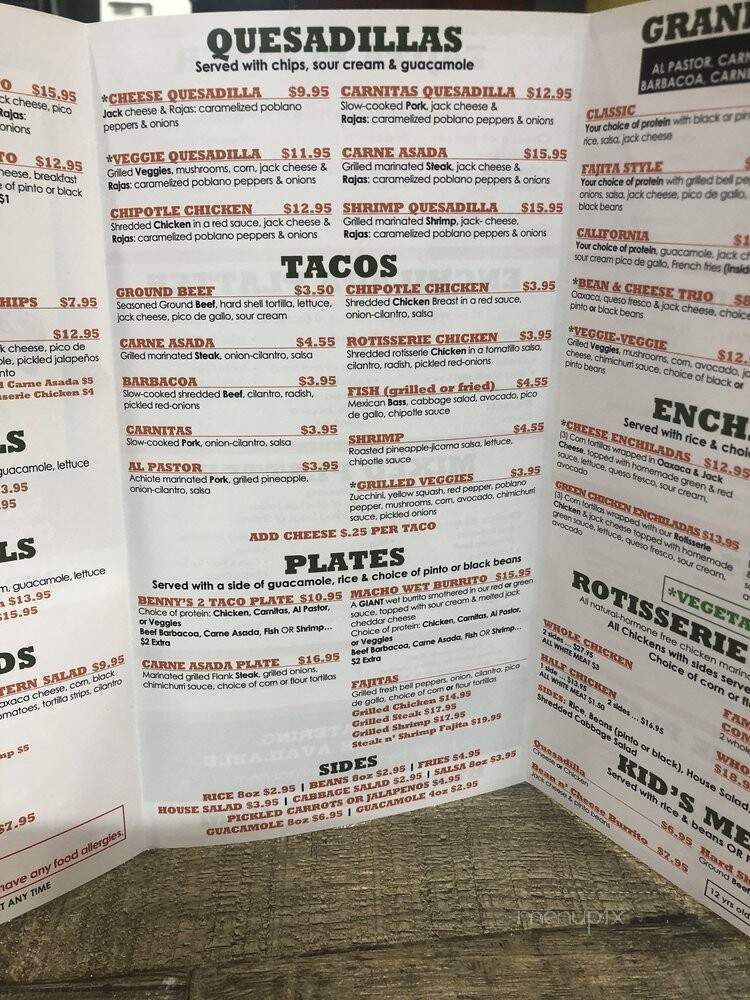Benny's Tacos & Chicken Rotisserie - Culver City, CA menu_pic