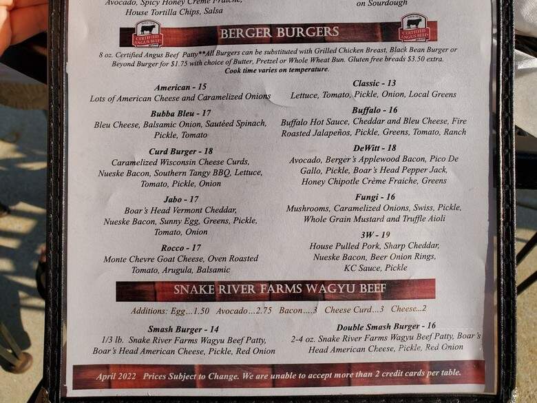 Berger Bros Pub at Union House - Winfield, IL menu_pic