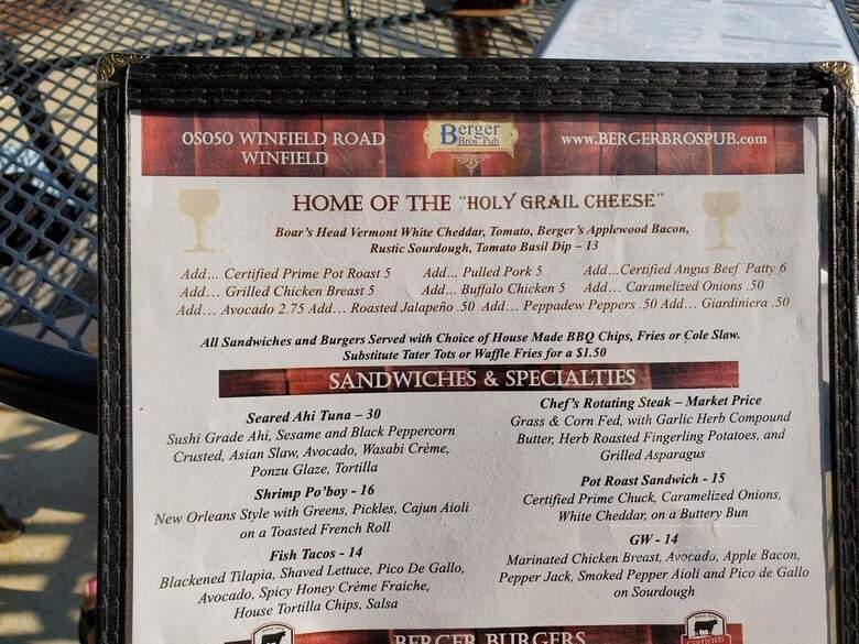 Berger Bros Pub at Union House - Winfield, IL menu_pic