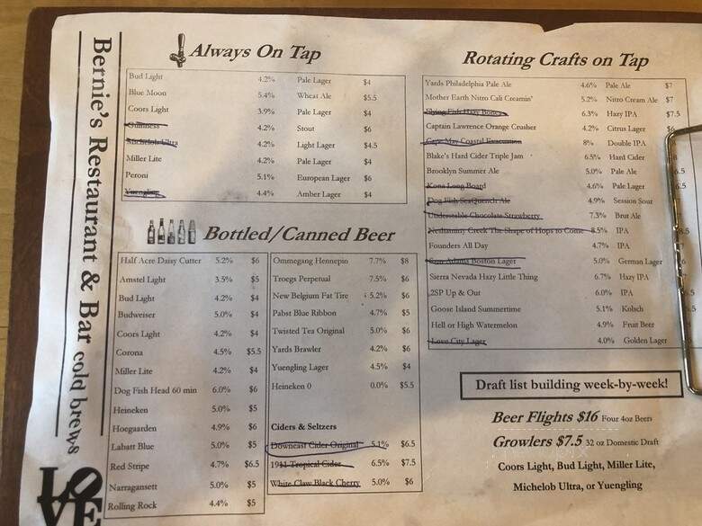 Bernie's Restaurant & Bar - Hatboro, PA menu_pic