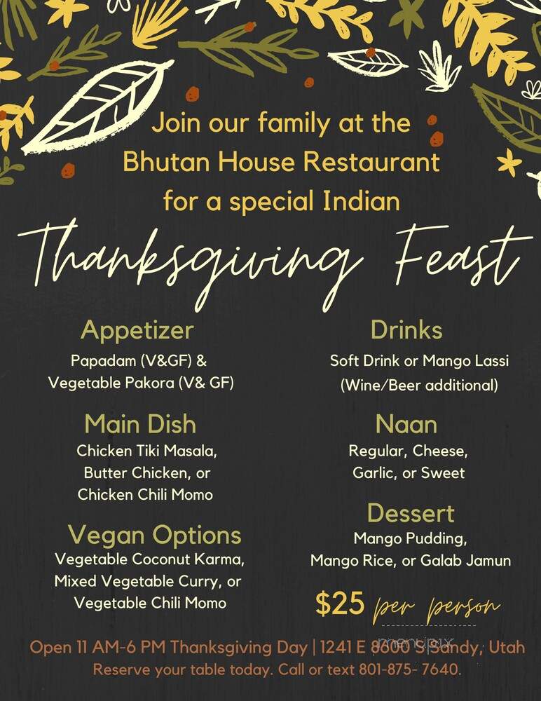 Bhutan House Restaurant - Sandy, UT menu_pic
