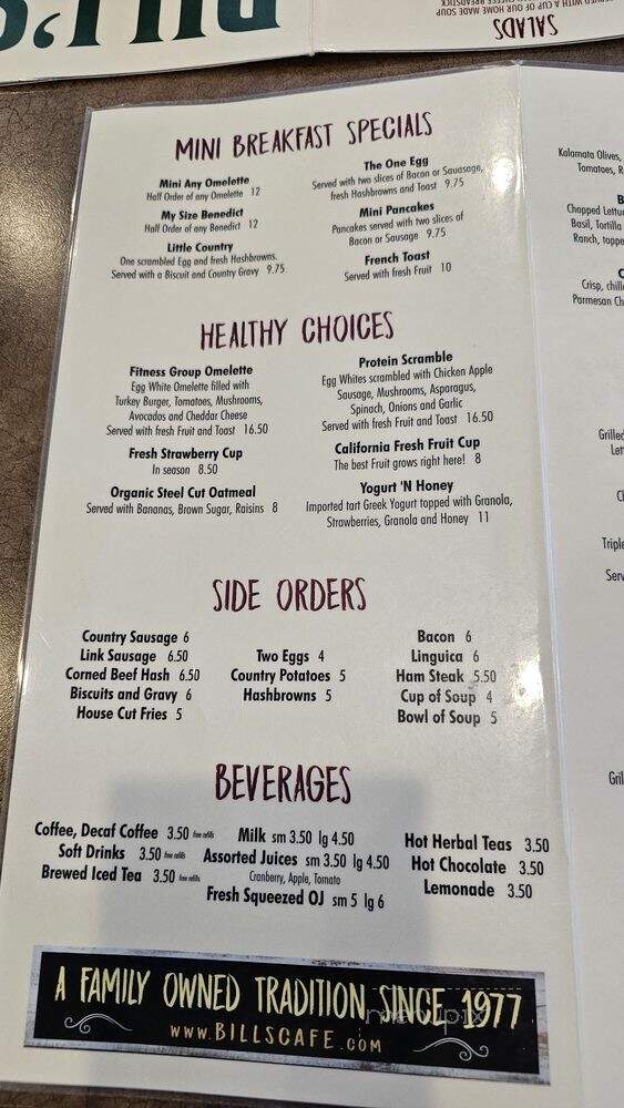 Bill's Cafe - San Jose, CA menu_pic