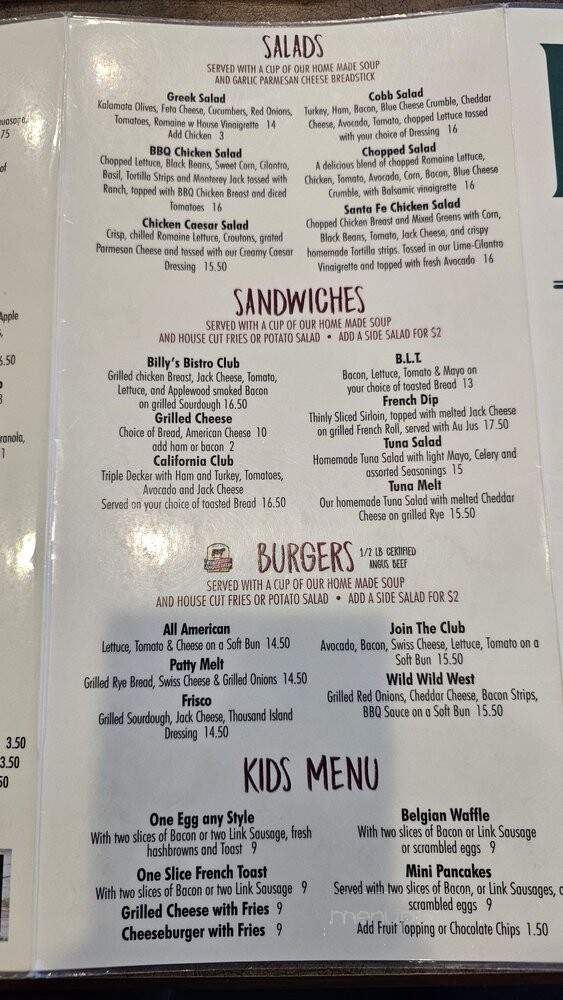 Bill's Cafe - San Jose, CA menu_pic