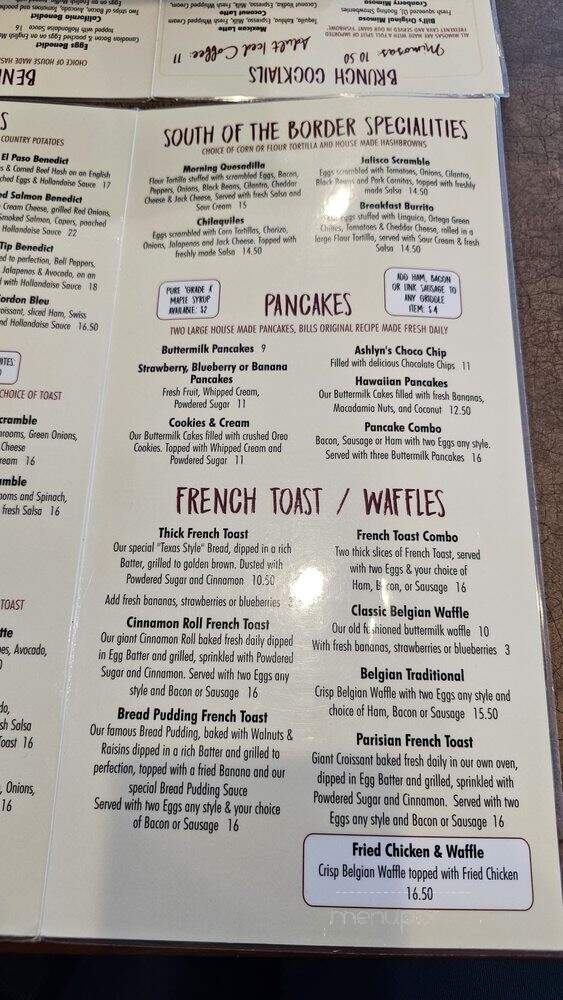 Bill's Cafe - San Jose, CA menu_pic