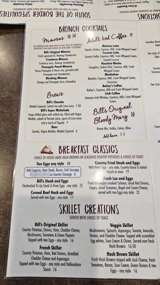 Bill's Cafe - San Jose, CA menu_pic